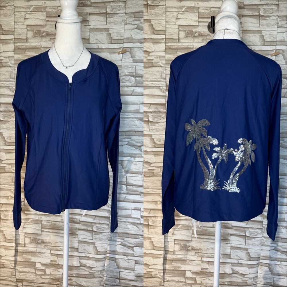 VENUS Blue XL Palms Sequin Jacket